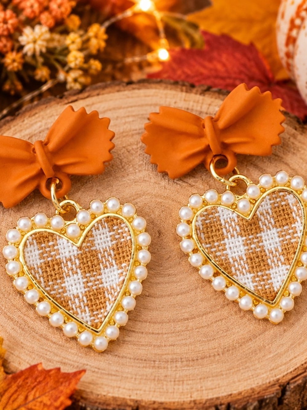 Women's Autumn Bow Heart Drop Earrings in Burnt Orange